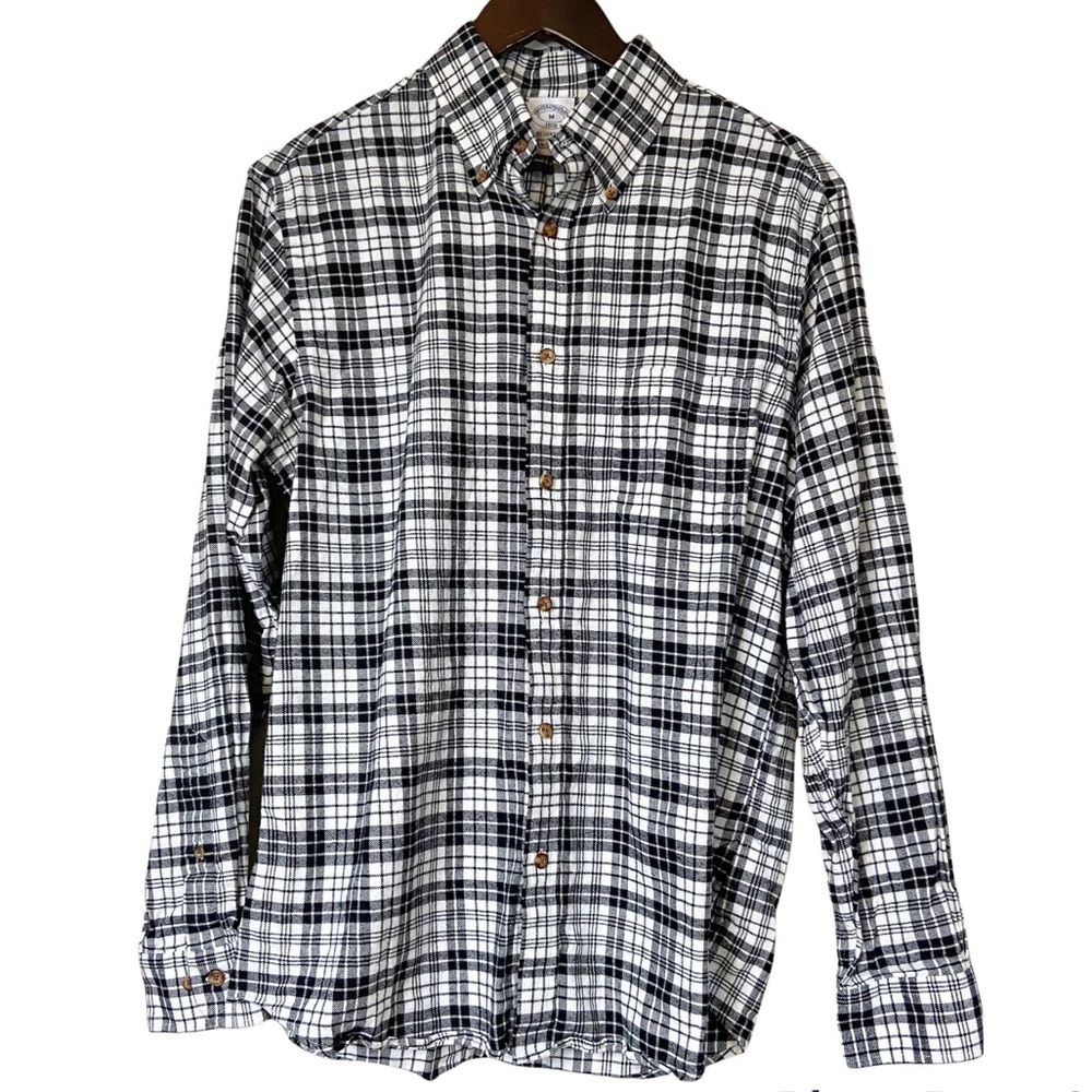 Brooks Brothers Regent Fit black white plaid flannel button down shirt